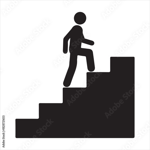 Walking up the stairs or staircase icon is represented by a silhouette and modern design. Walking up staircase or stairs icon silhouette and vector. Silhouette vector icon illustration of a person.