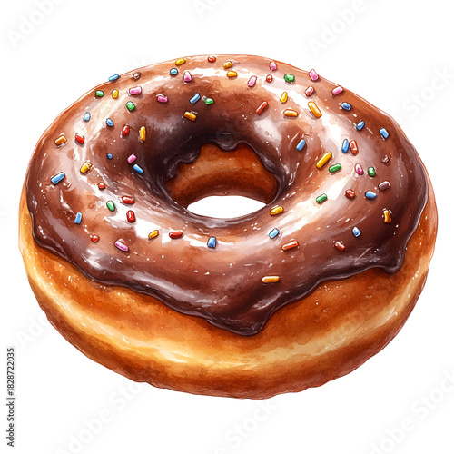 Glazed chocolate sprinkled donut isolated