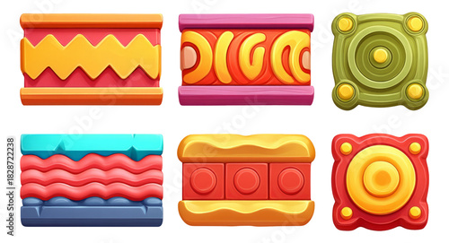 Fototapeta Naklejka Na Ścianę i Meble -  Modern Clay Panel Illustrations Featuring Colorful Patterns and Textured Reliefs