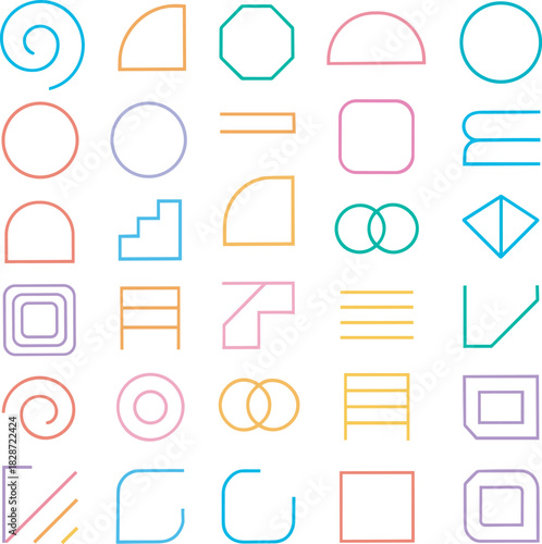 Collection of abstract geometric shapes in pastel colors on white background vector