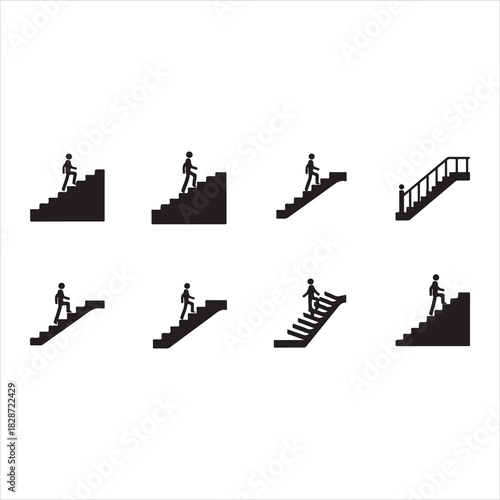 Walking up the stairs or staircase icon is represented by a silhouette and modern design. Walking up staircase or stairs icon silhouette and vector. Silhouette vector icon illustration of a person.