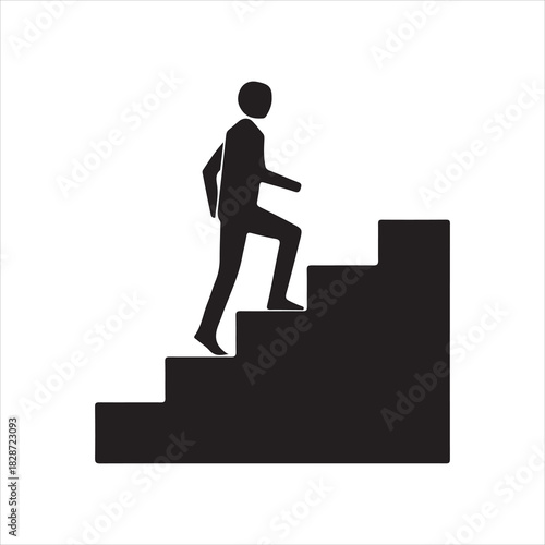 Walking up the stairs or staircase icon is represented by a silhouette and modern design. Walking up staircase or stairs icon silhouette and vector. Silhouette vector icon illustration of a person.