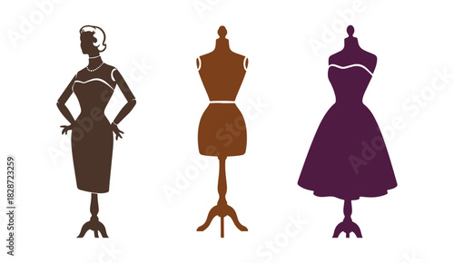 Colorful vector of a retro clothing mannequin. Vintage female dress dummy mannequin

