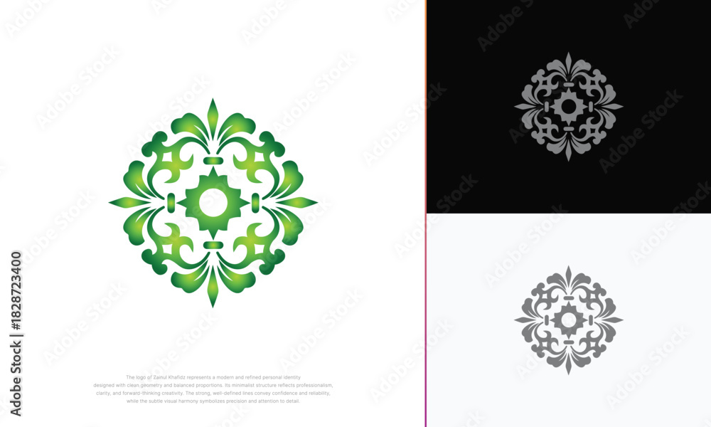 Fototapeta premium Luxury Floral Ornament Circle Green Logo Template