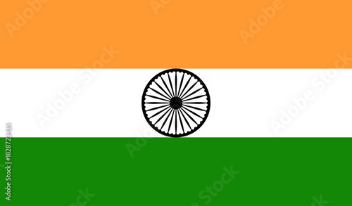 Clean Indian national flag design featuring saffron, white, green tricolor bands with a centered Ashoka chakra symbol, suitable for culture, India, flag, tricolor, chakra, national, vector, icons. 