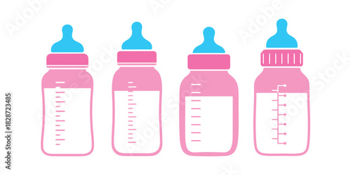 A set of bottles featuring shades of baby milk color. Vector illustration in multiple colors.