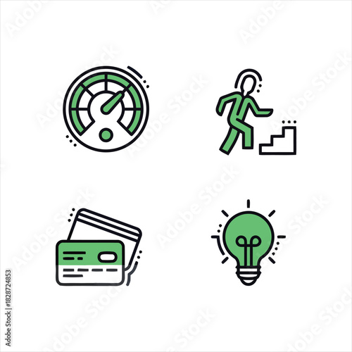 Financial Growth, Success, and Innovation A Collection of Icons Illustrating Progress and Concepts