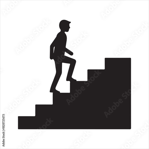 Walking up the stairs or staircase icon is represented by a silhouette and modern design. Walking up staircase or stairs icon silhouette and vector. Silhouette vector icon illustration of a person.