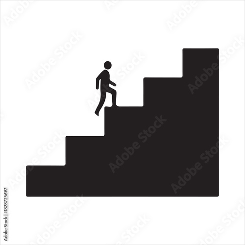 Walking up the stairs or staircase icon is represented by a silhouette and modern design. Walking up staircase or stairs icon silhouette and vector. Silhouette vector icon illustration of a person.