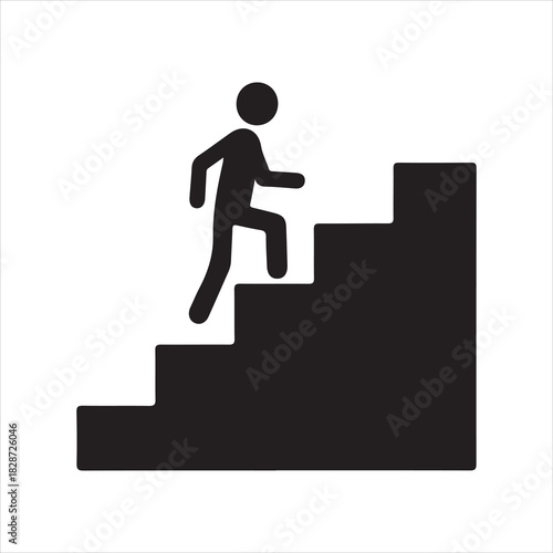 Walking up the stairs or staircase icon is represented by a silhouette and modern design. Walking up staircase or stairs icon silhouette and vector. Silhouette vector icon illustration of a person.