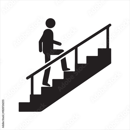 Walking up the stairs or staircase icon is represented by a silhouette and modern design. Walking up staircase or stairs icon silhouette and vector. Silhouette vector icon illustration of a person.