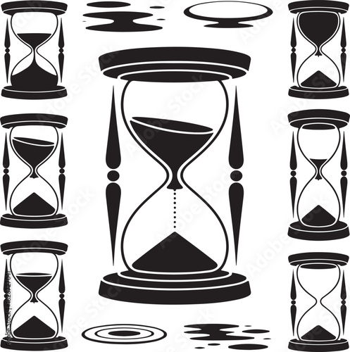 Collection of Sand Timers in Black and White Vector Illustration