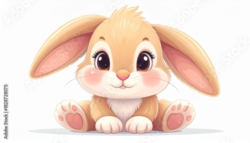 Cartoon Baby Bunny with Light Brown Fur, Pink Nose, and Floppy Ears – Cute Stylized Animal Character for Children’s Books, Educational Media, Animation, and Playful Visual Storytelling in Clean Design