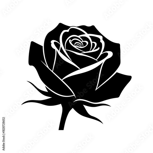 Single Black Rose Silhouette Illustration