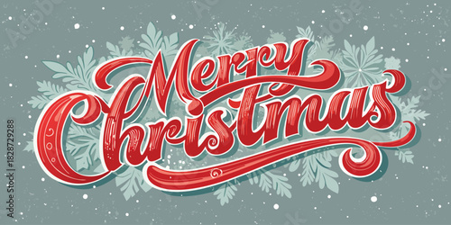 Festive merry christmas lettering with snowflakes and snow