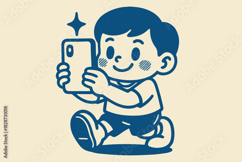 A cute baby boy holding a phone