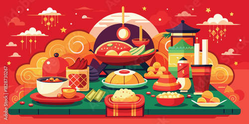 Festive eid al fitr celebration with traditional food and lanterns