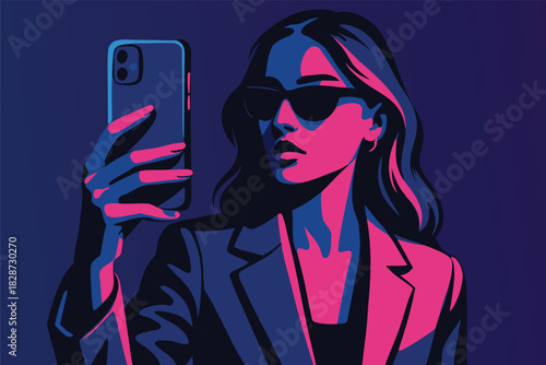 Neon art of a lady face portrait