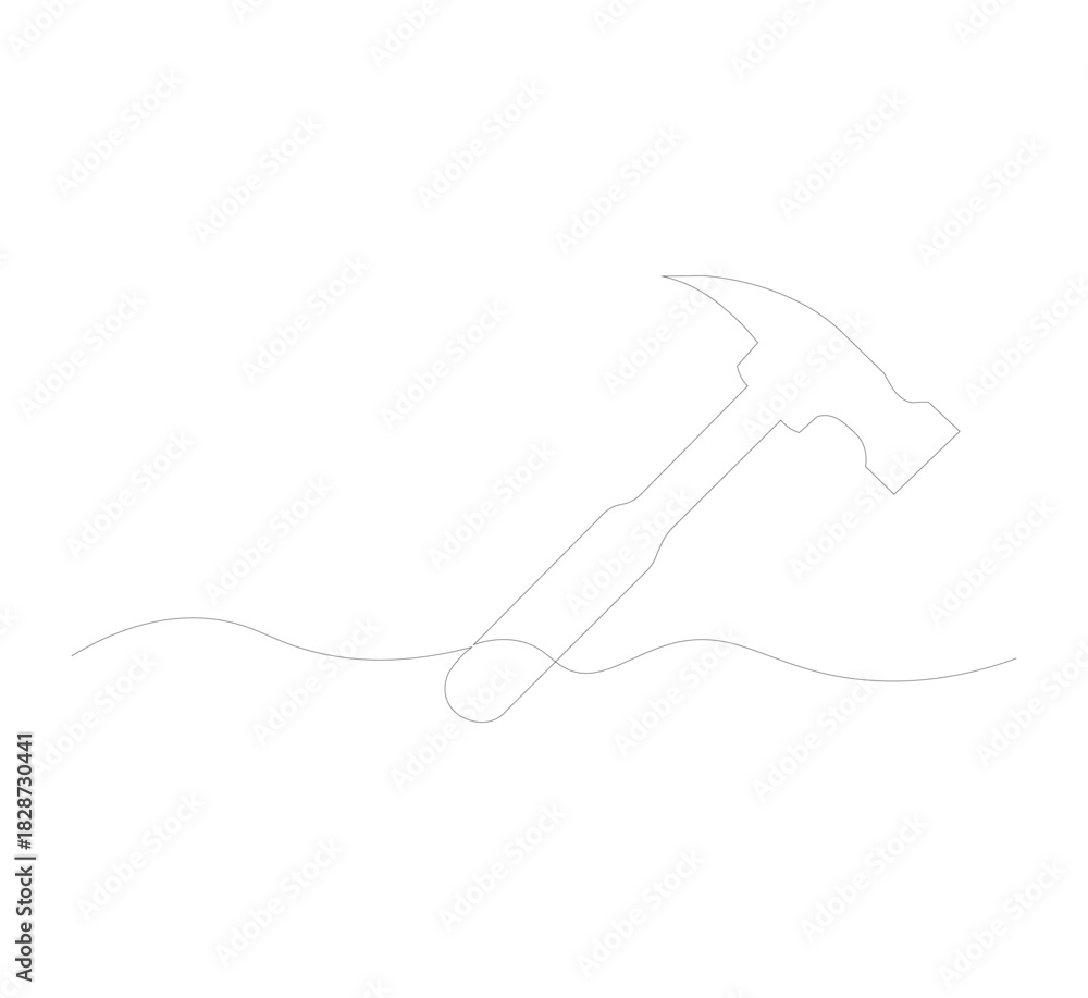 Fototapeta premium single continuous line image of a hammer. on a white background. Linear style. vector hammer for construction. vector illustration