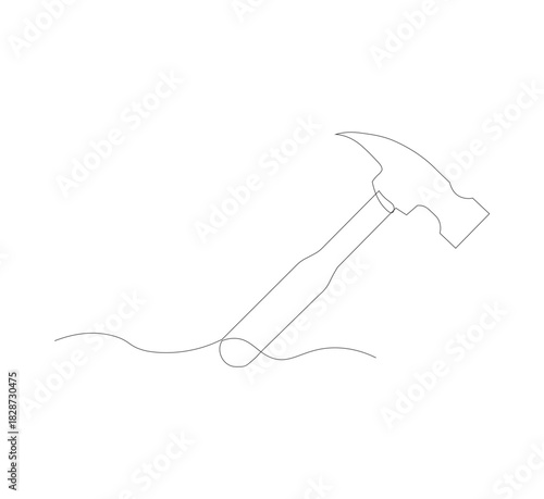 single continuous line image of a hammer. on a white background. Linear style. vector hammer for construction. vector illustration