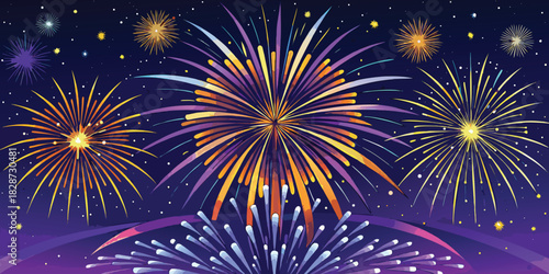 Vibrant fireworks display illuminating the night sky with festive colors