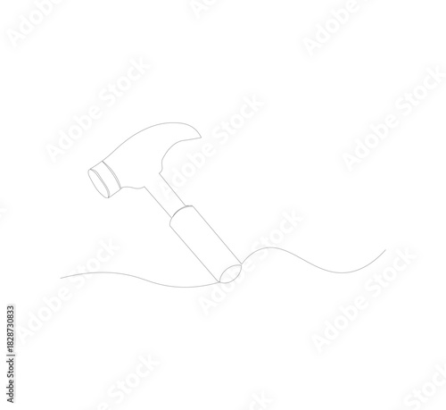 single continuous line image of a hammer. on a white background. Linear style. vector hammer for construction. vector illustration