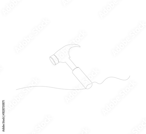 single continuous line image of a hammer. on a white background. Linear style. vector hammer for construction. vector illustration
