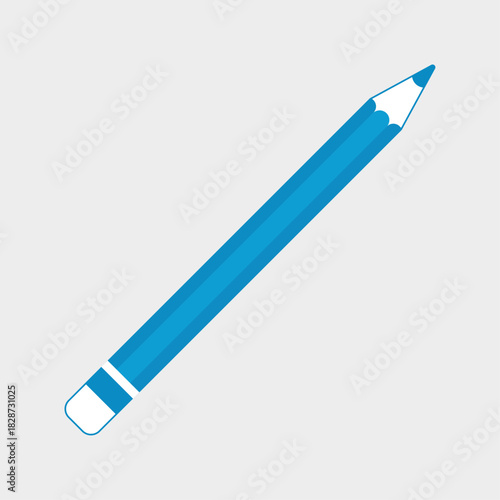 Blue pencil icon with eraser for writing and drawing isolated