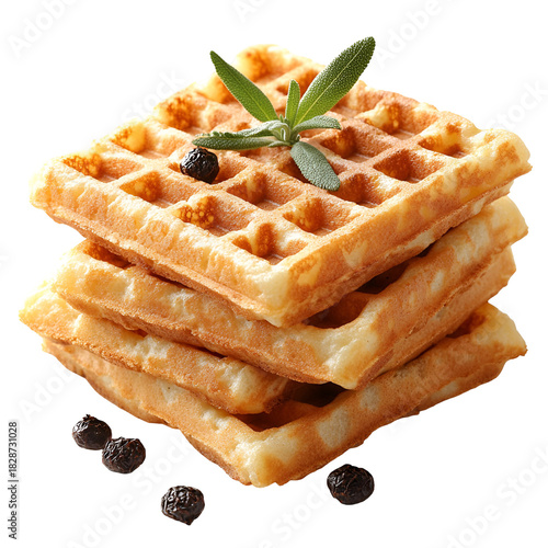 Golden brown waffle stack with herbs