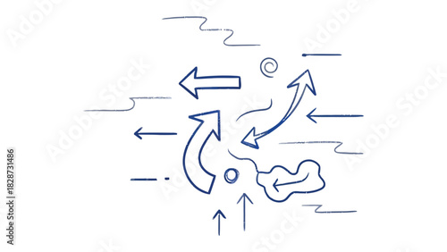 Dynamic Directions: A minimalistic illustration of numerous arrows and flowing lines interweaving, suggesting the complexities of movement, strategic planning.