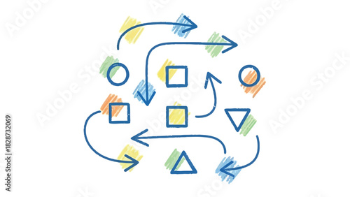 Navigating the Labyrinth: An abstract illustration depicts a dynamic network of shapes and directional arrows, symbolizing complexity, strategy, and interconnectedness.
