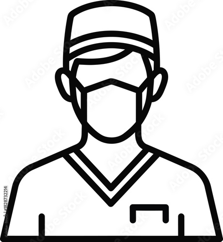 Doctor wearing mask icon medical professional healthcare line drawing eps silhouette