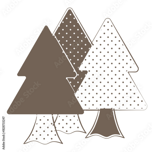 Brown Monochrome Line Illustration of Three Cedar Trees