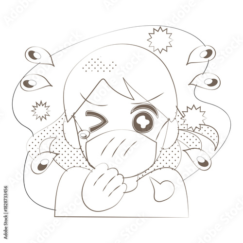 Allergic girl suffering from seasonal pollen irritation illustration
