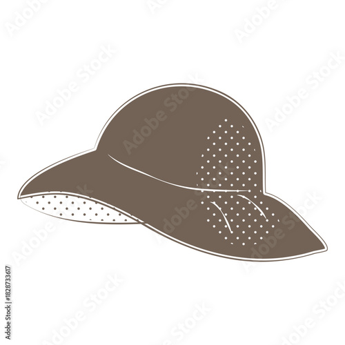 Monochrome brown line art wide-brim hat illustration