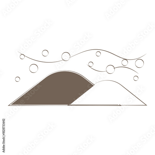 Brown Monochrome Line Illustration of Pollen Scattering from Mountains