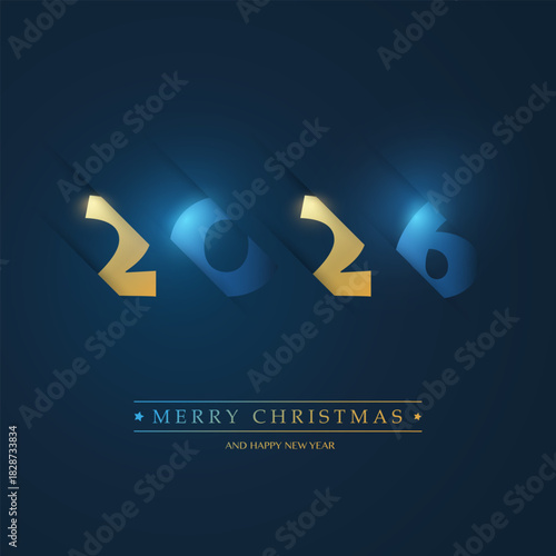 Happy Holidays, Best Wishes - Simple Glowing, Golden and Dark Blue Colored Christmas and New Year Card, Cover or Background Design Template, Typography for Year 2026