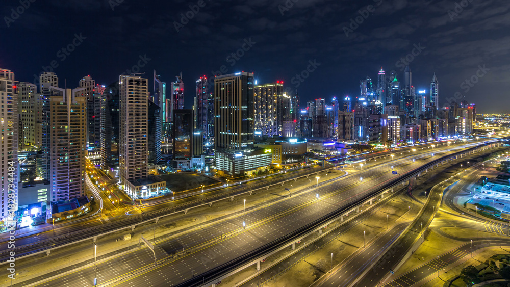 Fototapeta premium Fantastic rooftop skyline of Dubai marina timelapse.
