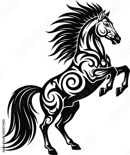 Black horse rearing up tattoo design vector illustration isolated eps silhouette