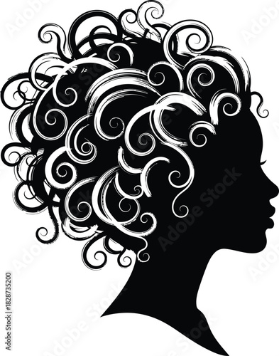 Vector silhouette of woman with curly hair afro hairstyle black design eps