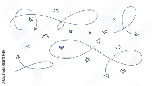 Hand-drawn Arrows and Embellishments:  An artistic collection of arrows and cute decorative elements, gracefully dancing and creating a delightful pattern.