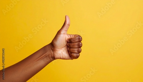 Closeup of a hand making a thumbs-up gesture, bright background, positive mood, natur