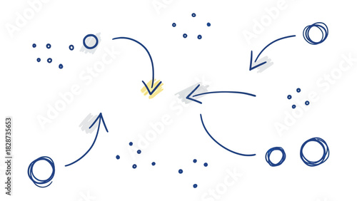 Navigational Abstract: A hand-drawn schematic depicting interconnected pathways and conceptual arrangements, symbolizing direction, interaction, and process.