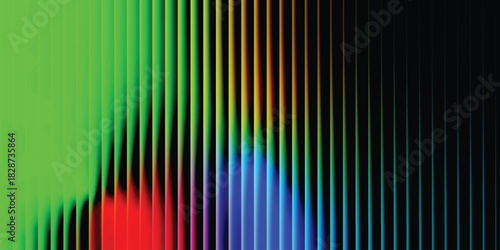 dark gradient background and vivid orange, blue, and lilac light streaks. Futuristic distortion, moody abstract glow, reeded vertical blur. Vector illustration