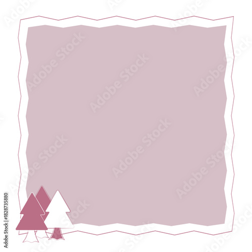 Pink zigzag frame with simple tree illustration