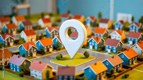 Fototapeta Naklejka Na Ścianę i Meble -  location marker in small house model area
