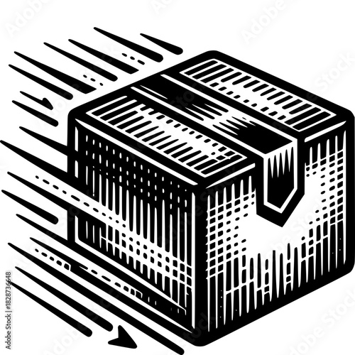 Express Delivery Concept: This image features a swiftly moving cardboard box, conveying the essence of rapid shipping and timely delivery.