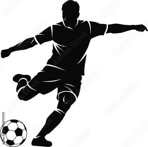 Soccer player silhouette kicking ball vector illustration graphic art eps
