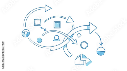 Creative Process: A stylized graphic illustrates the dynamic journey of a creative project, showcasing interconnected ideas, and shapes representing diverse concepts 