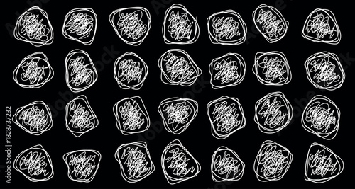 Abstract array of organic shapes on black background high contrast texture